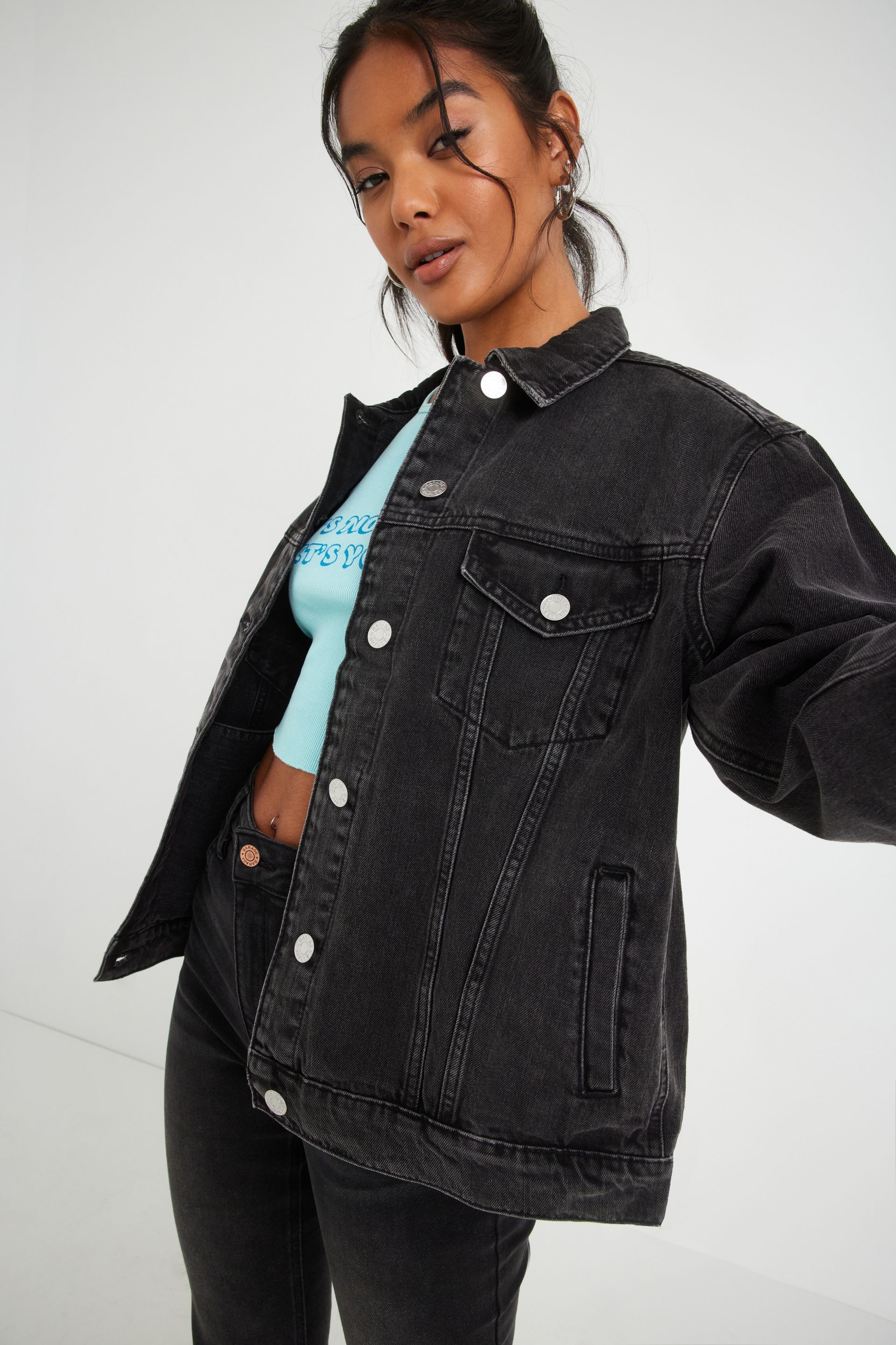 Buy BZB Women's Boyfriend Denim Jacket Washed Blue Long Sleeve Jean Jacket  Coats, X-blue, Large at Amazon.in